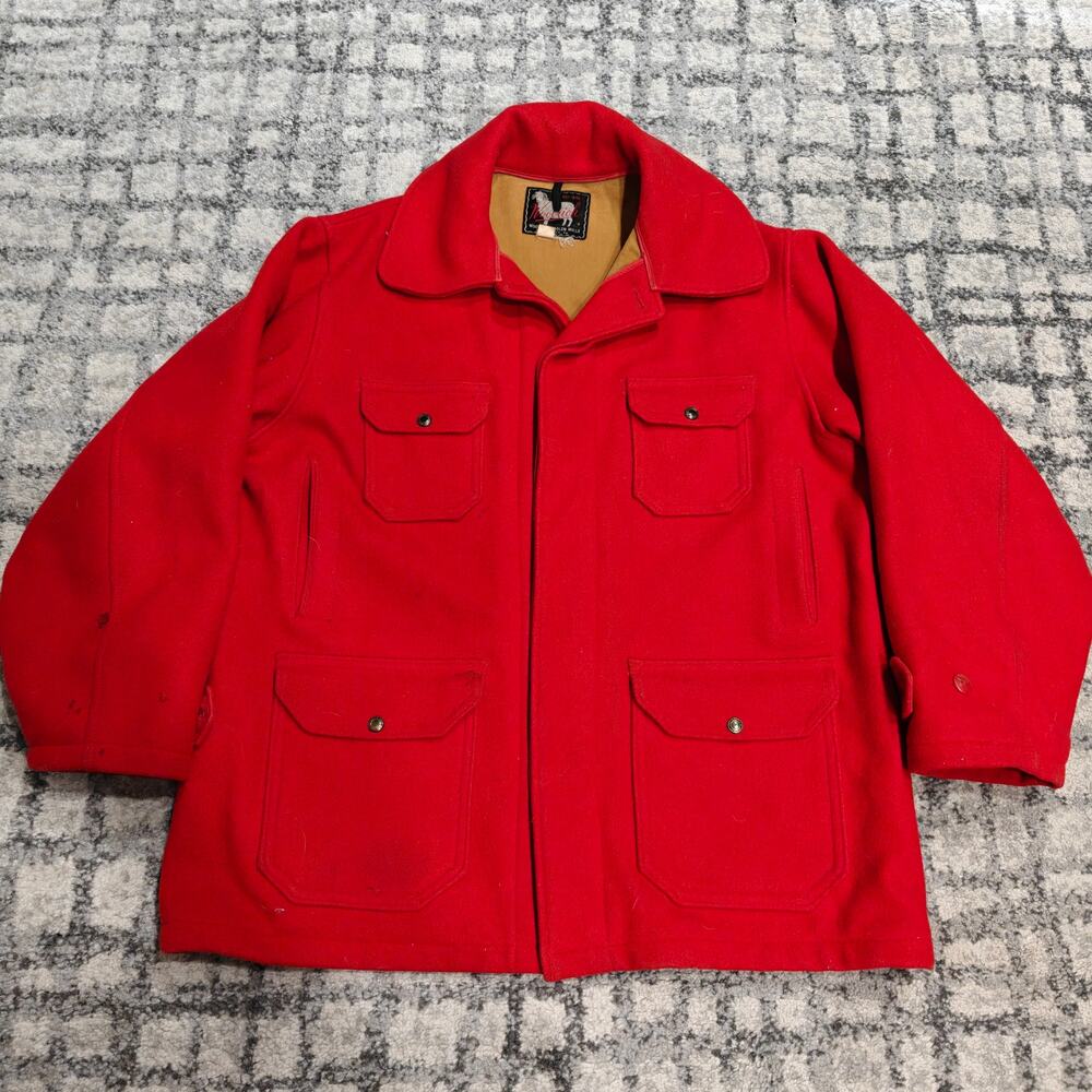 Vintage Woolrich Mackinaw Wool Cruiser Jacket Coat Red Mens Size 48 Heavy